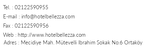 Bellezza Hotel telefon numaralar, faks, e-mail, posta adresi ve iletiim bilgileri